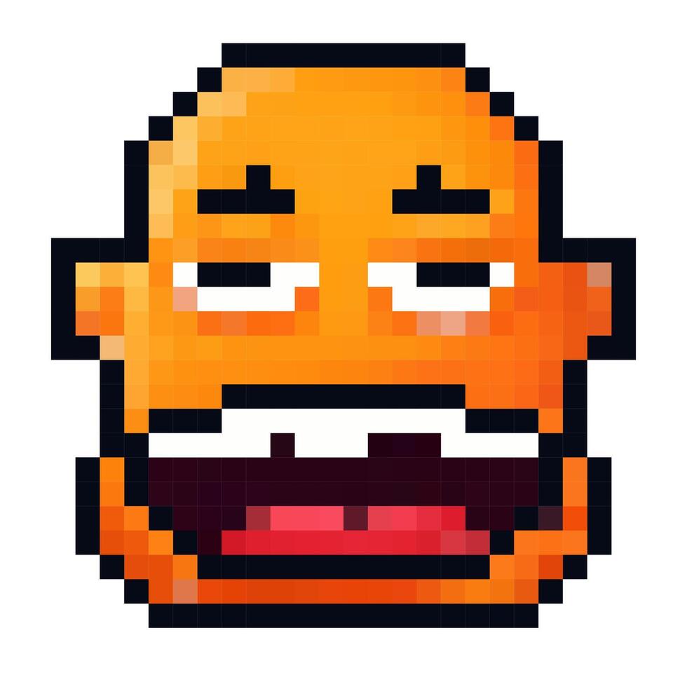 Orange pixel art character with a sleepy expression and exaggerated features, perfect for retro designs and nostalgia vector