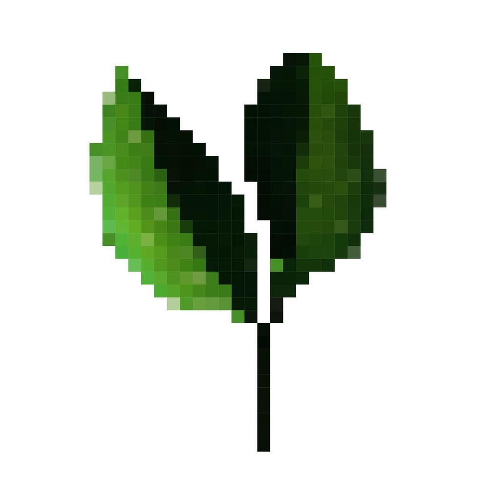 Green leaves in a simple design with pixelated effects creating a digital art style vector
