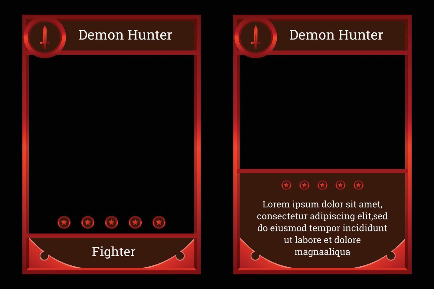 medieval themed card game template with red color symbolizing a brave warrior. card template, border template vector