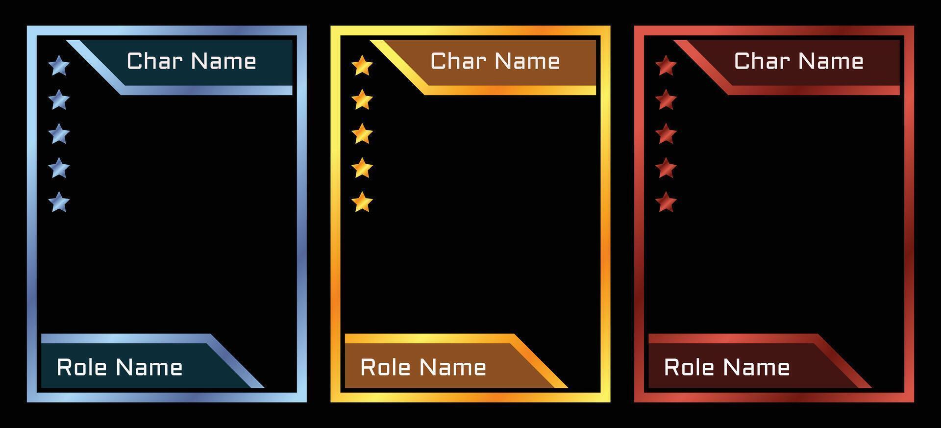 geometric game card frame template with blue, gold and ruby colors, for card game template vector