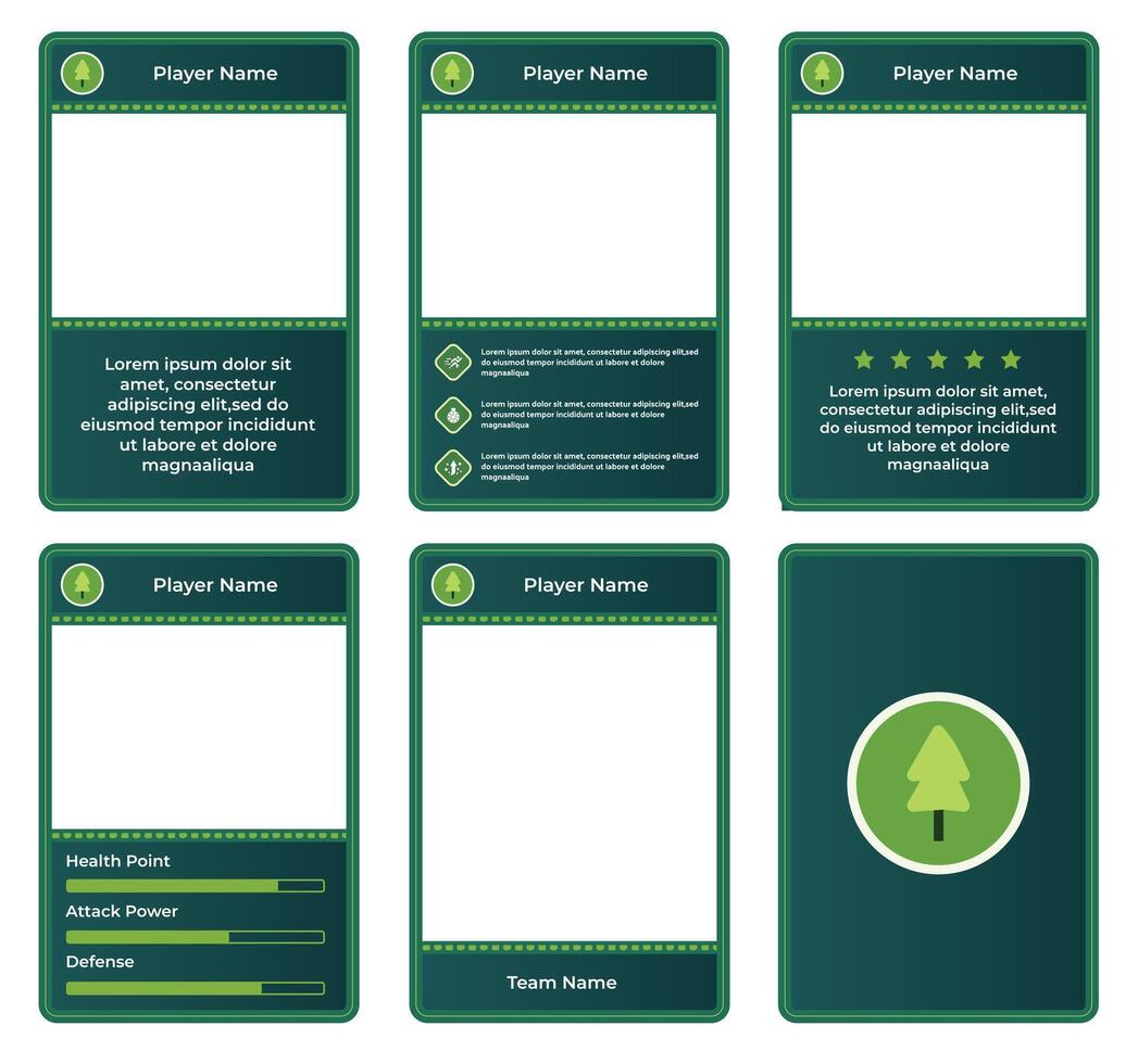 complete game card template with forest care theme and green color combination, for ui game, trading card game, and player collection cards. available with eps 10 file. vector