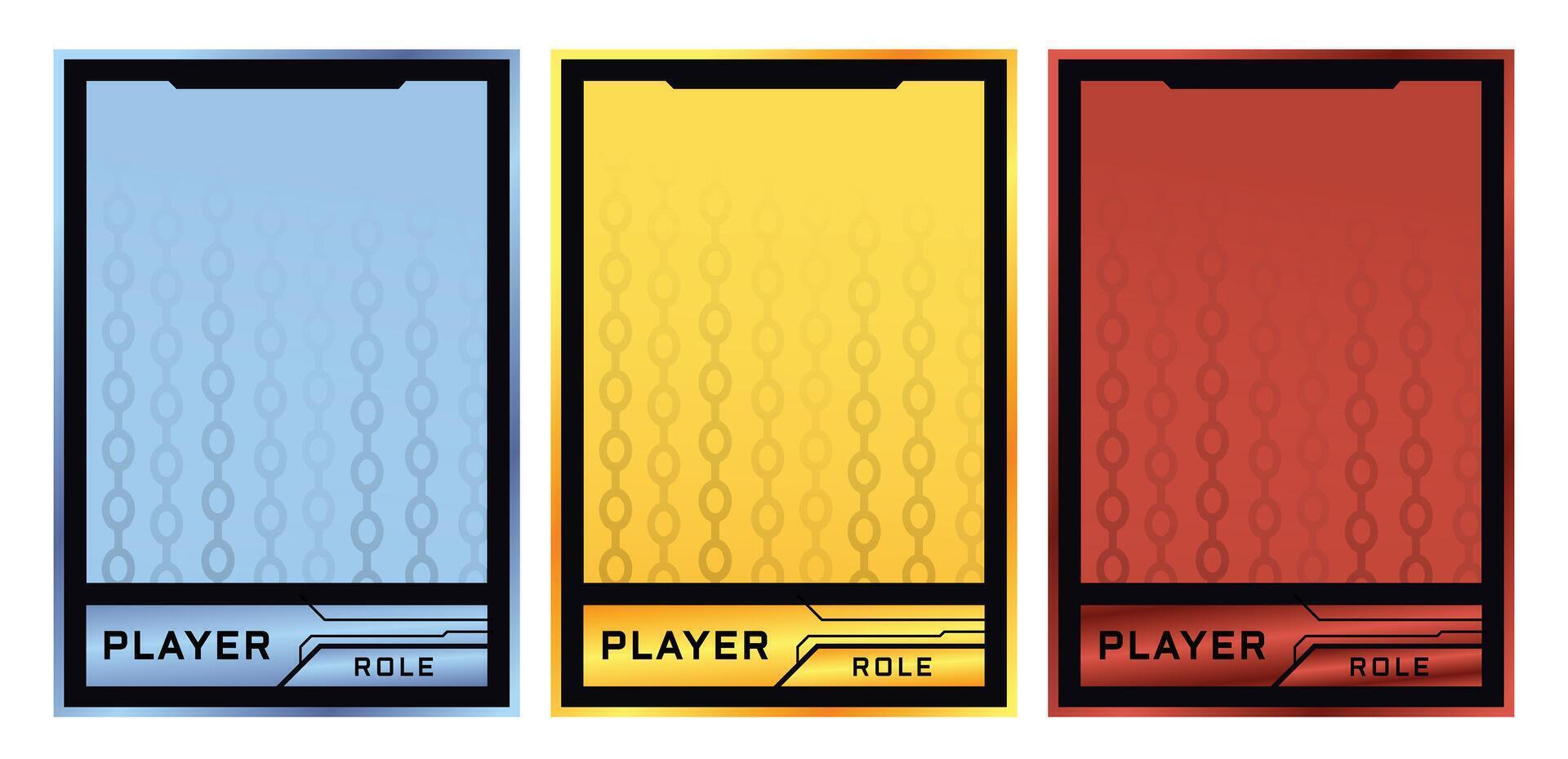game card template with modern robot chip theme and three color pack option for trading card game, player card collection vector