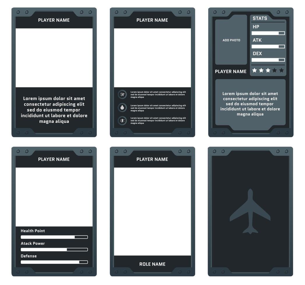 complete game card template with air force military theme and gray and black color combination, for ui game, trading card game, and player collection card purposes. available with eps 10 file vector