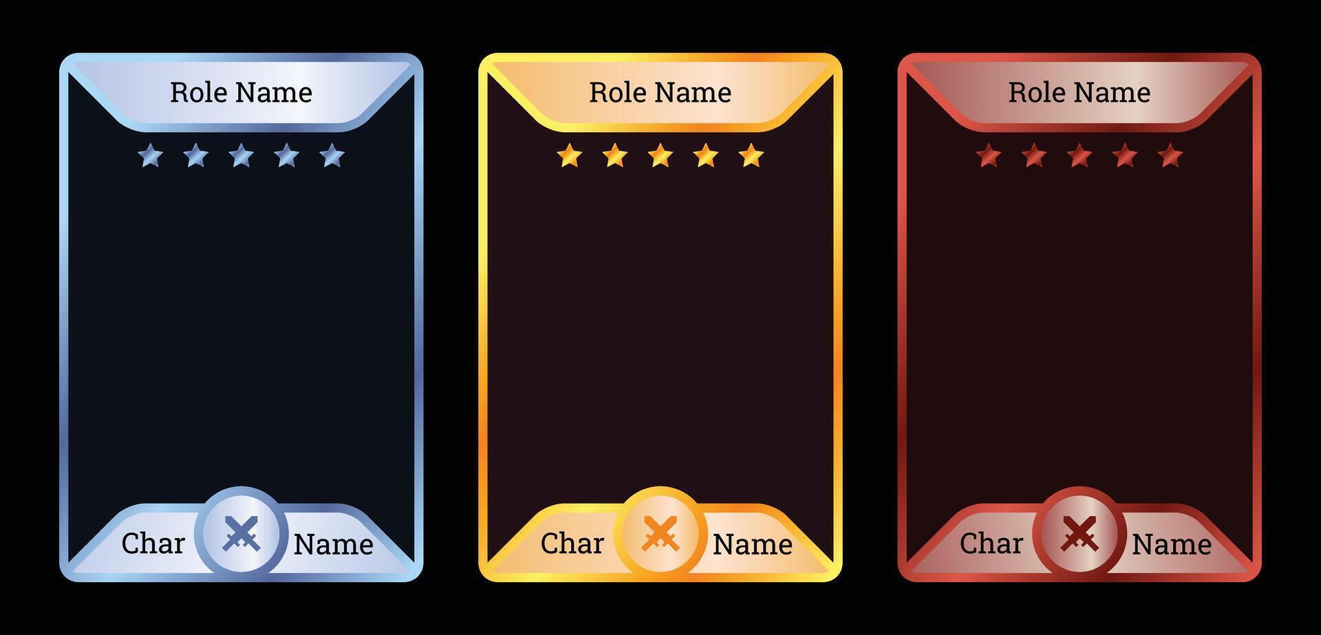 luxury game card frame template with blue, gold and ruby colors, for card game template vector
