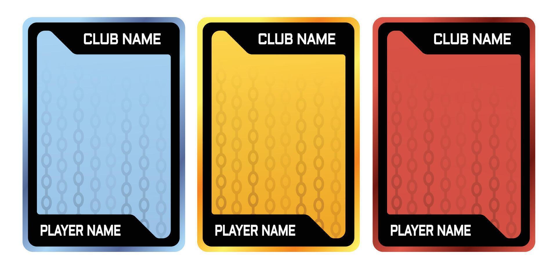 player card template with modern robot theme and three color pack option for trading card game, player card collection vector
