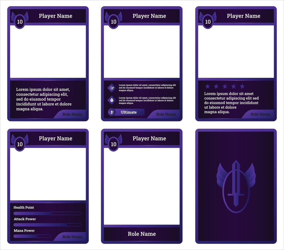 complete game card template with colosseum knight theme and purple and dark combination, for ui game, trading card game, and player collection card purposes. available with eps 10 file vector