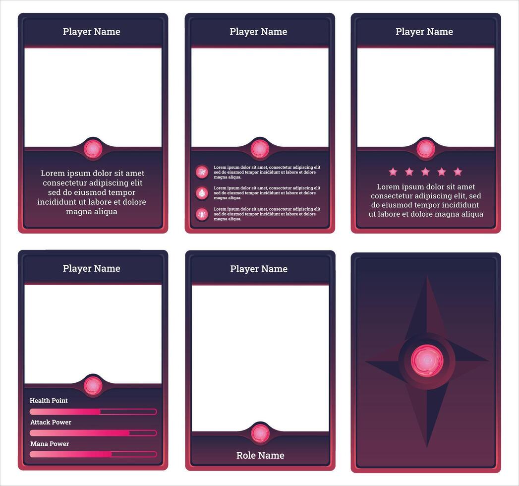 complete game card template with spirit world theme and dark pink and purple color combination, for game ui, trading card game, and player collection card purposes. available with eps 10 files vector