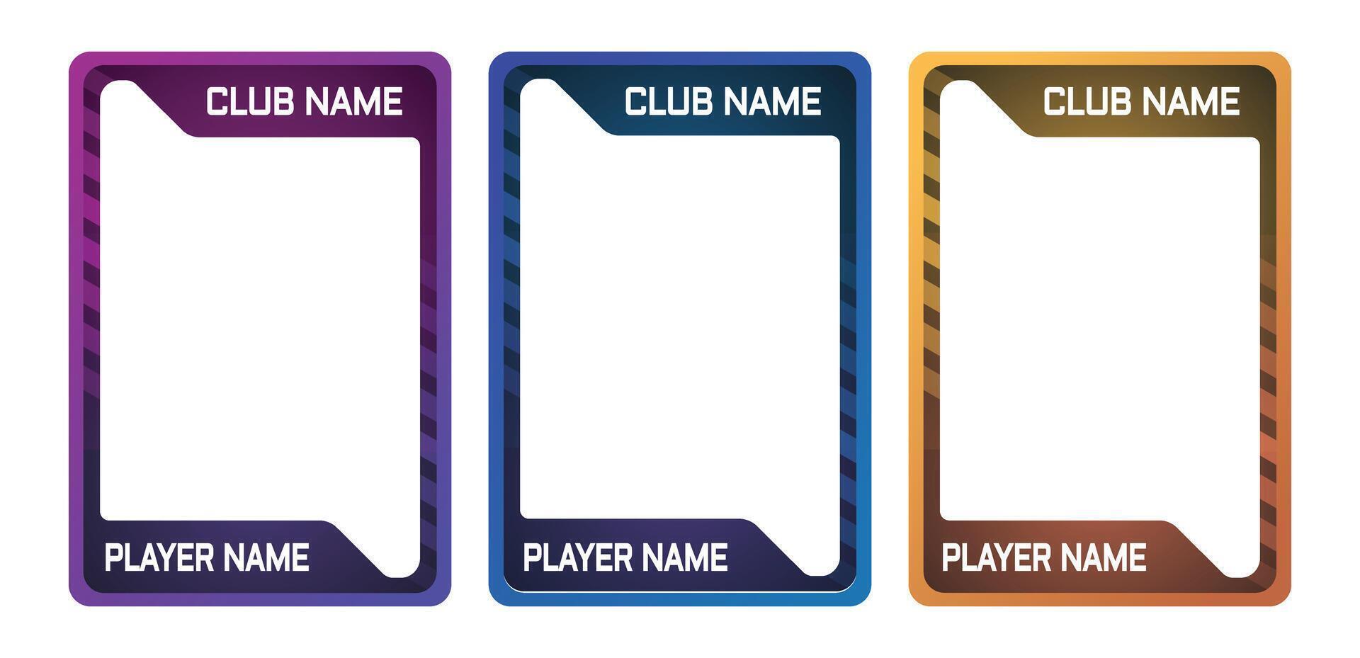 game card template with three color pack option for trading card game, player card collection vector