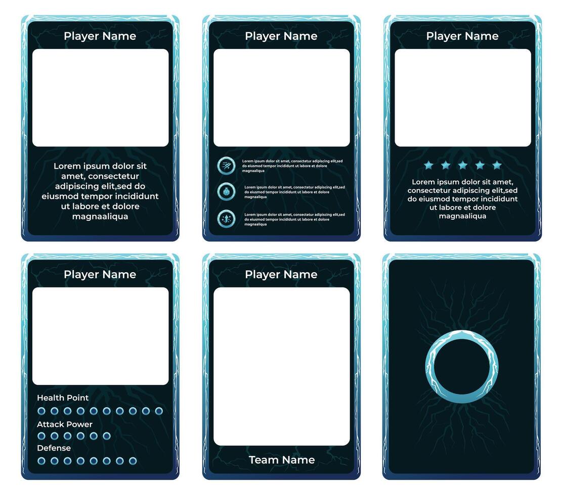 game card border template with lightning striking theme and gradation blue color. for trading cards, cards in games vector