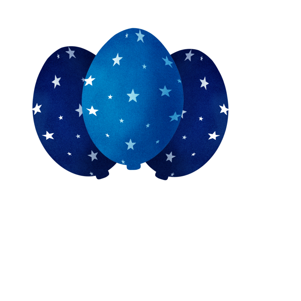 Three blue balloons with stars on them png