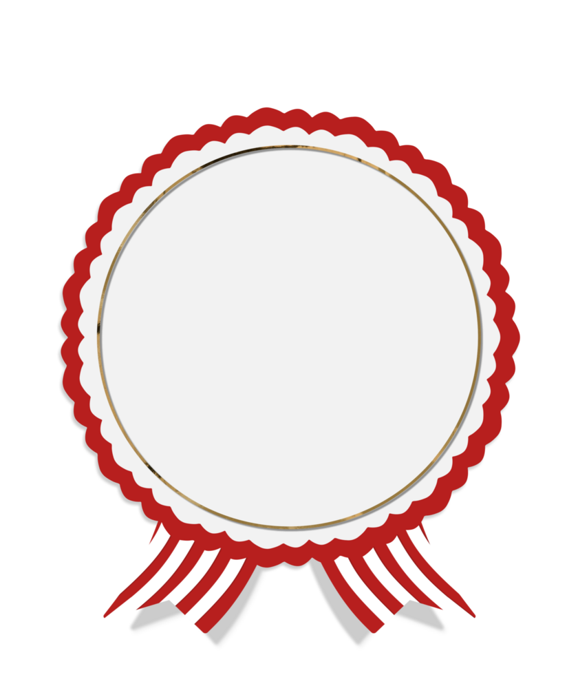 A red and white ribbon with a white oval png