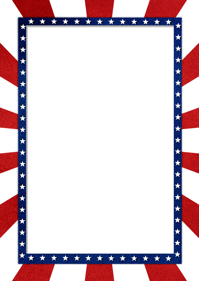 A Transparent square frame with stars on a red, white and blue background png
