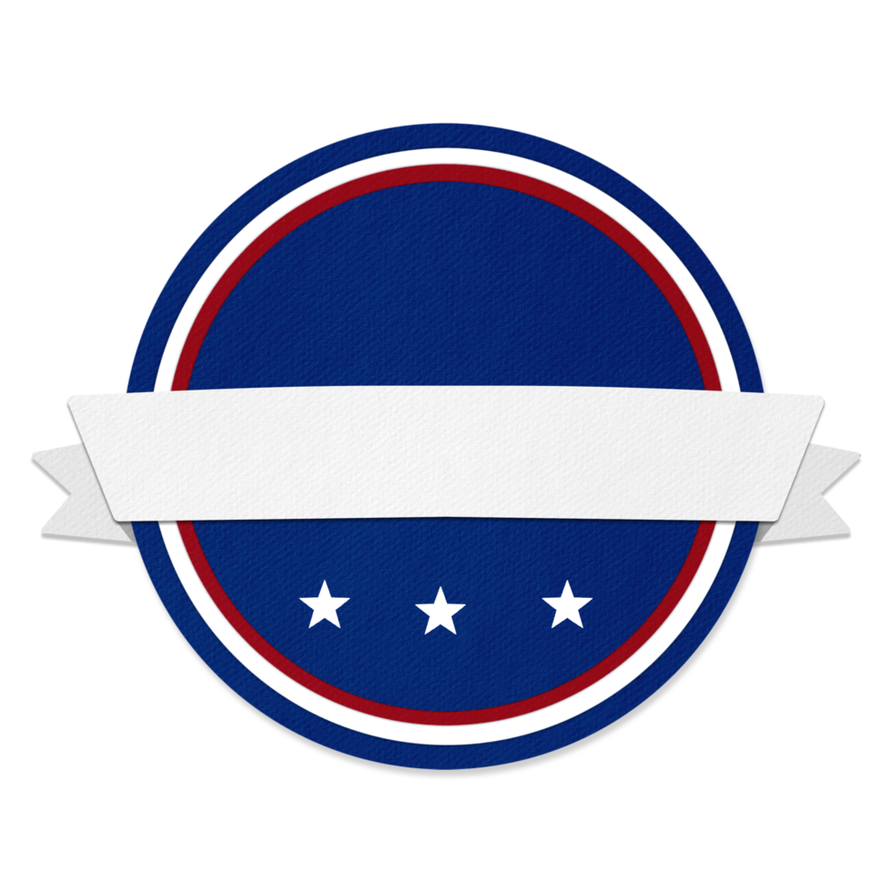 A blue and white badge with stars and a ribbon png
