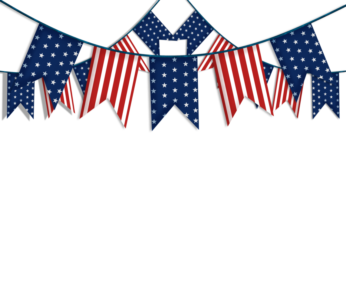 An american flag stripe and stars garland on Transparent background png