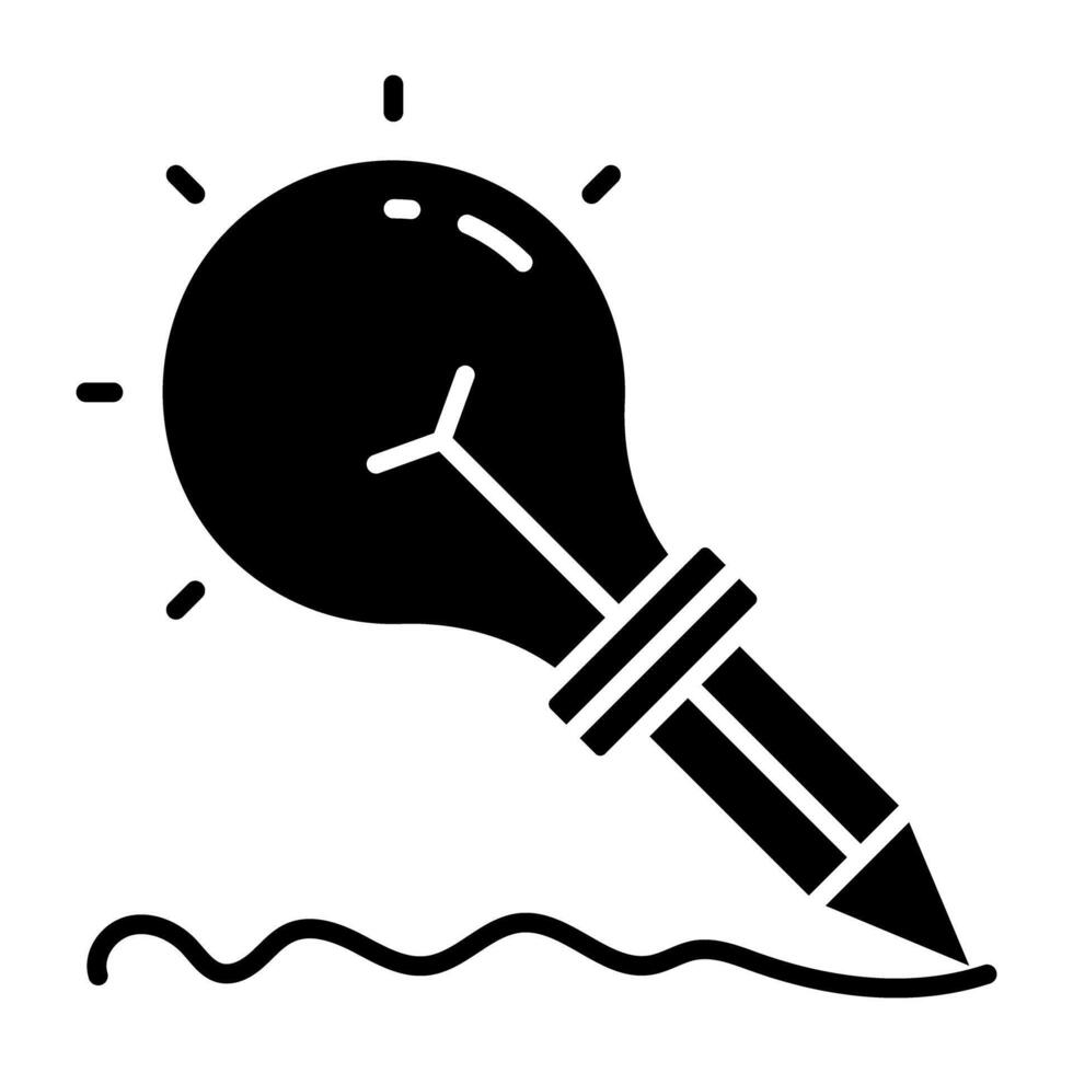 Pencil inside lightbulb, solid design of innovative writing icon vector