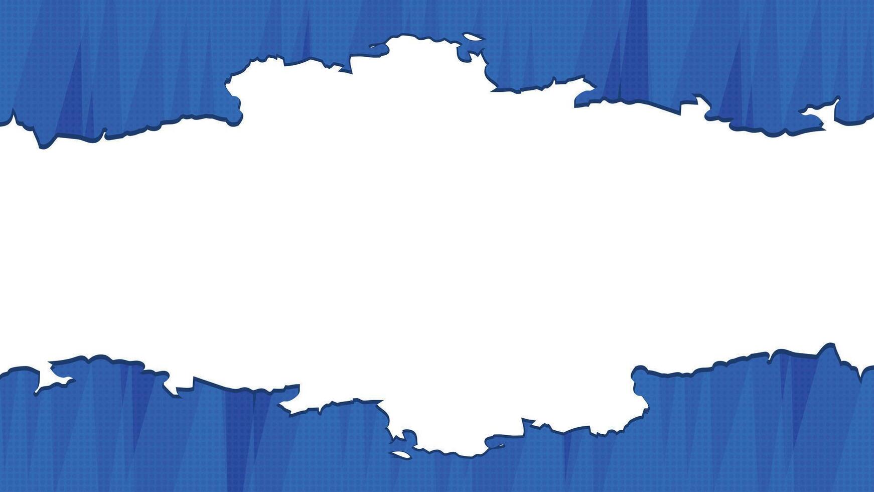 Bright Blue Torn Paper Border Frame with Halftone Texture vector