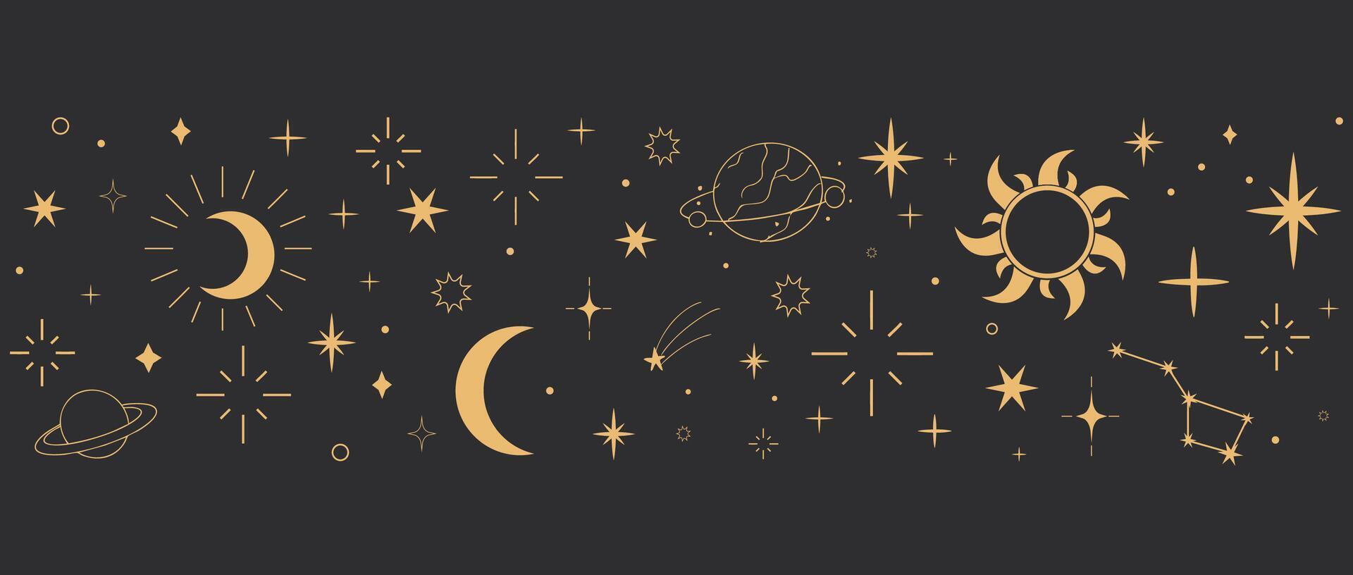 Magical sun and moon icons in vintage silhouette style. Use in spiritual artwork, boho logos, or mystic tattoos. vector