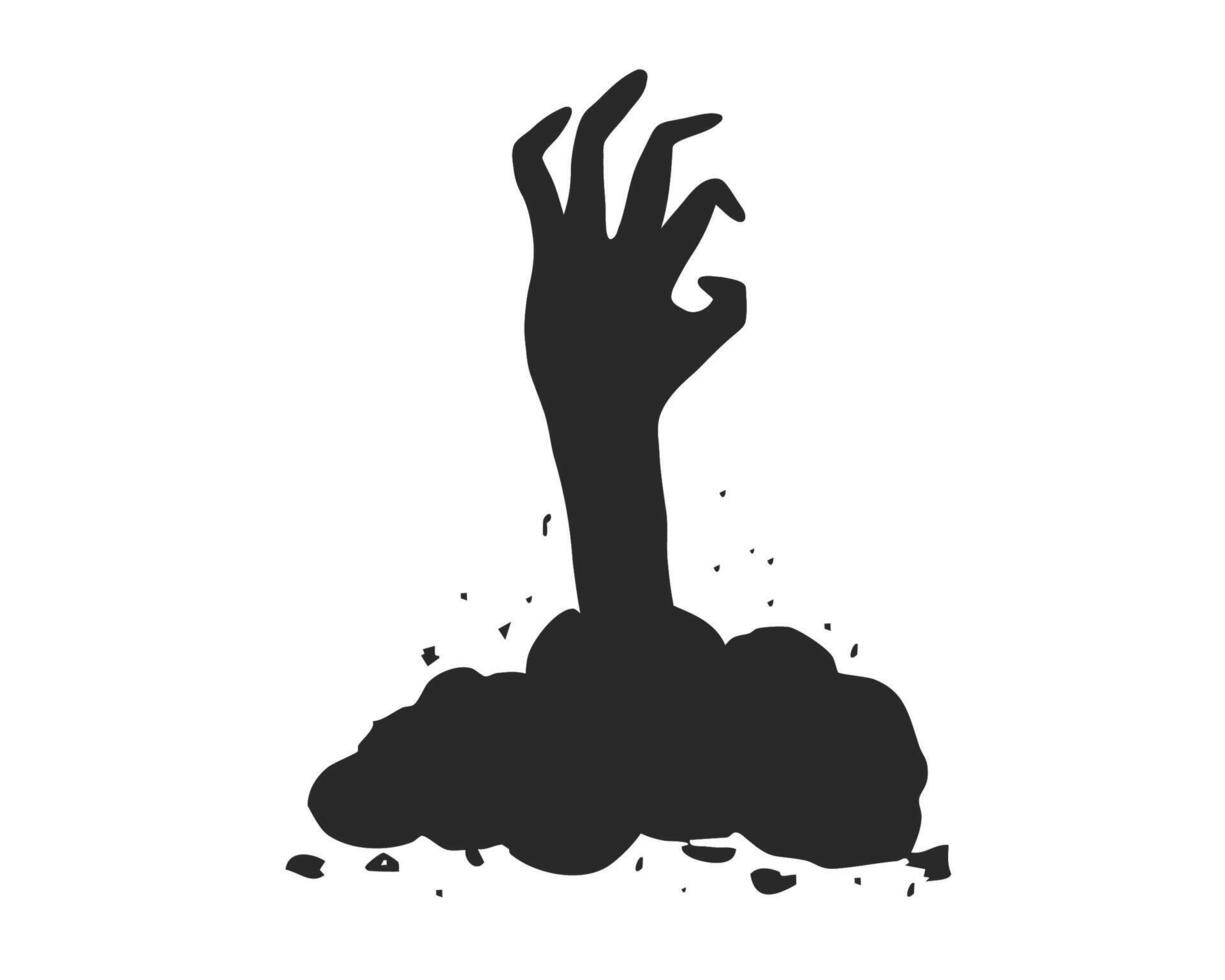 Spooky zombie hand silhouette rising from the ground on Halloween night. horror element for scary design. Creepy Halloween hand silhouette reaching up from the graveyard vector