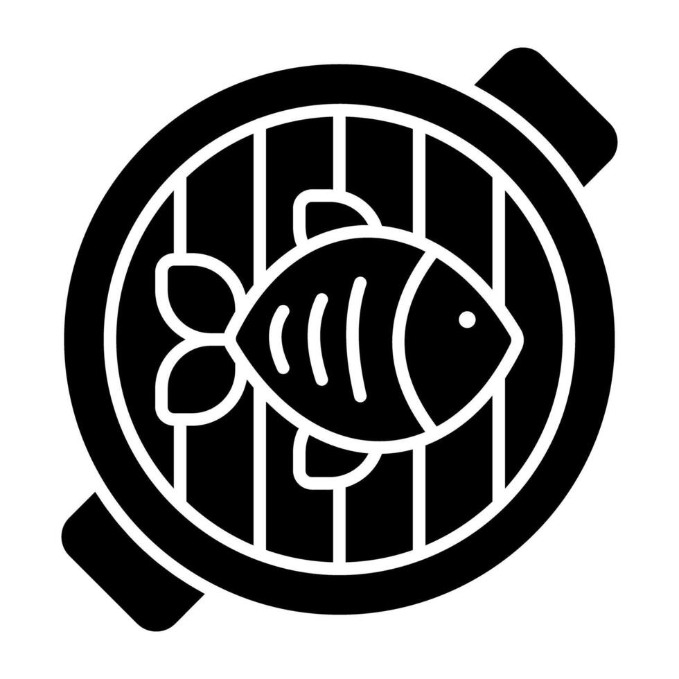 A solid design icon of grilled fish vector