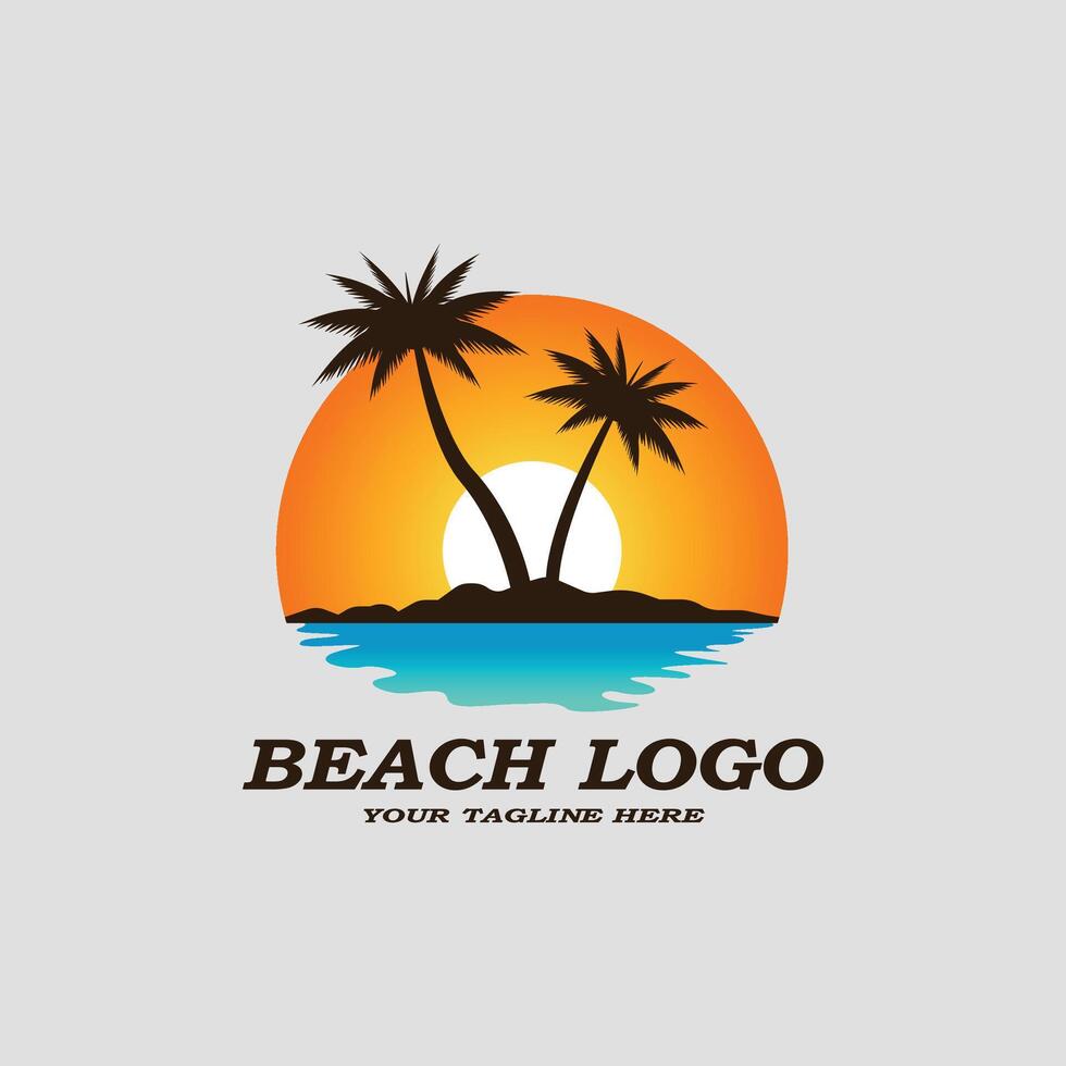 Summer beach logo design illustration icon template vector