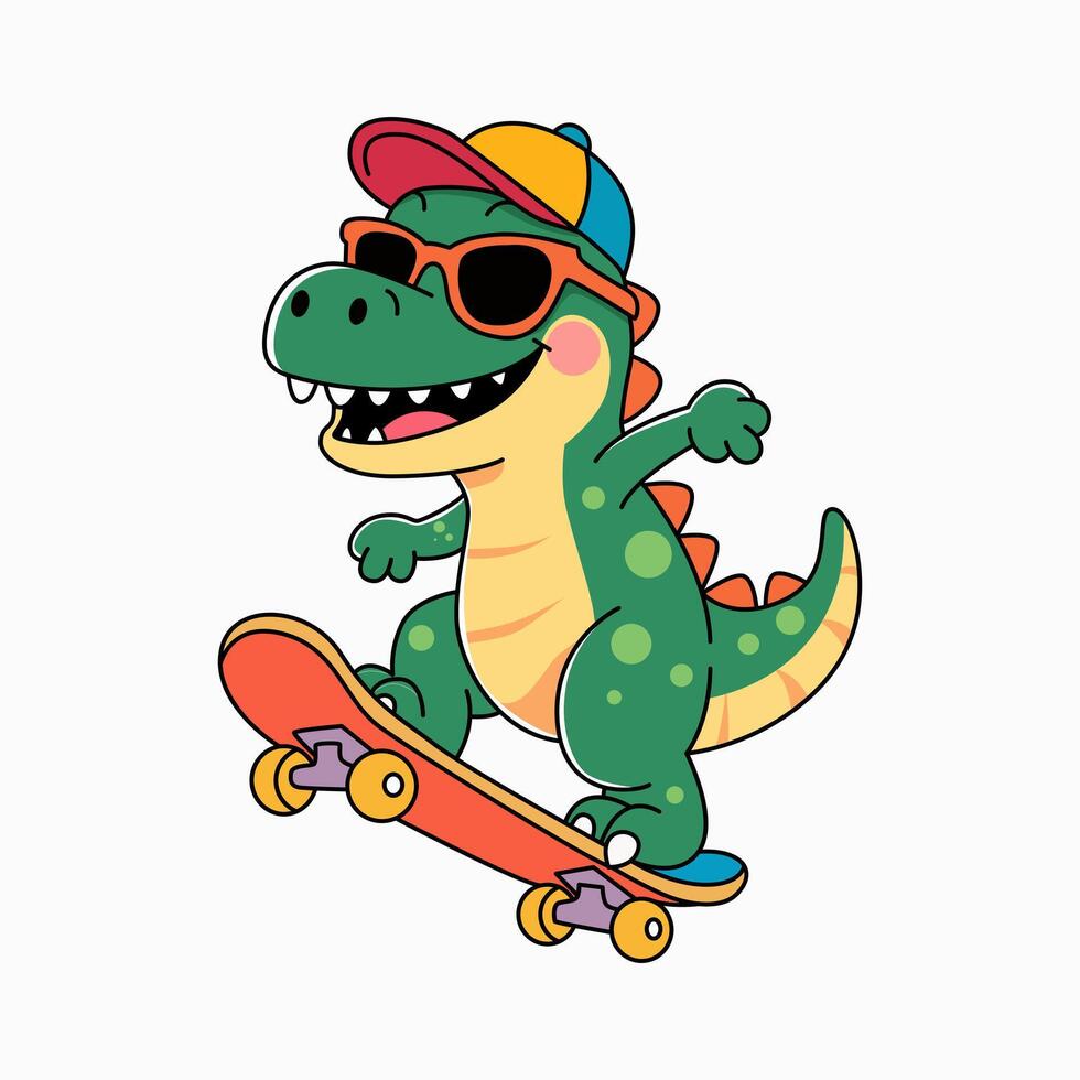 Cute Dinosaur Character Riding a Skateboard vector