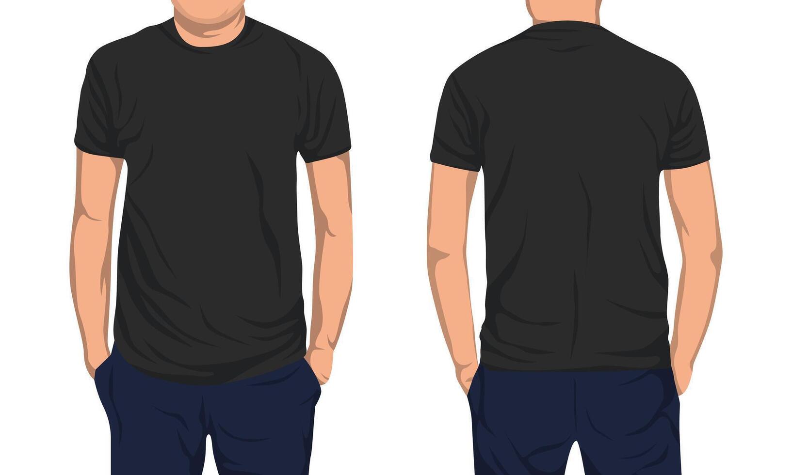 Black t-shirt for men, front and back vector