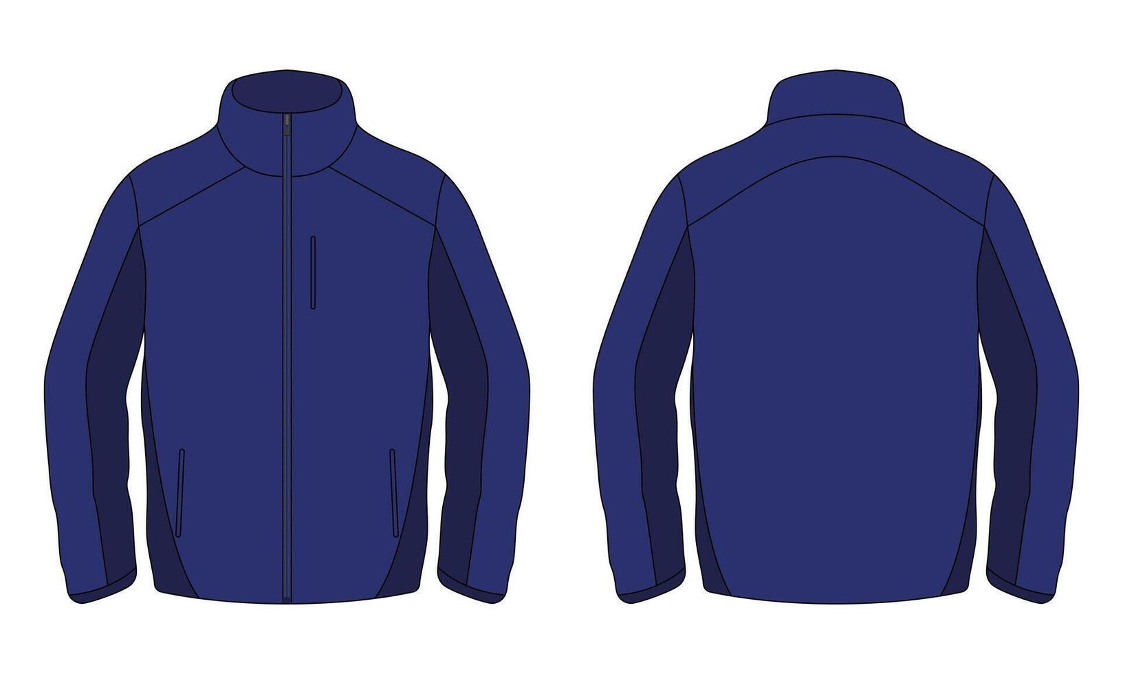 Navy jacket design front and back views vector
