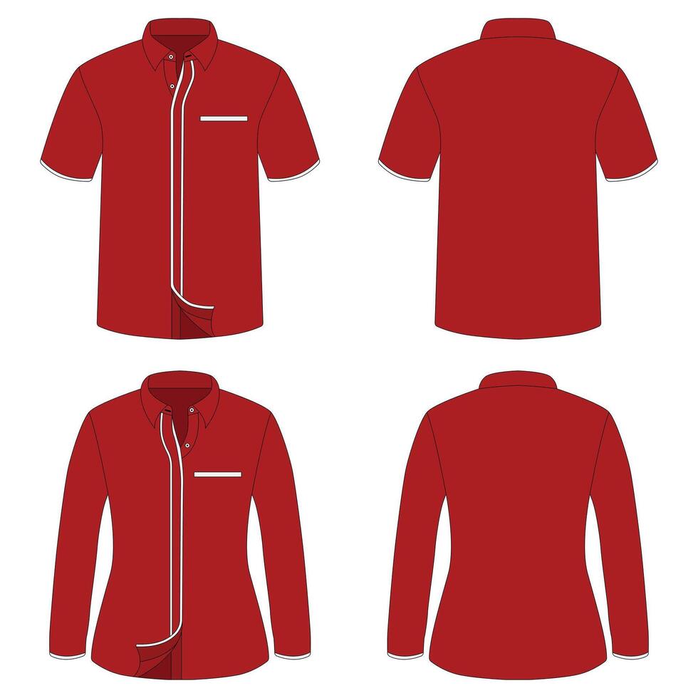Red and white striped work uniform template for men and women vector
