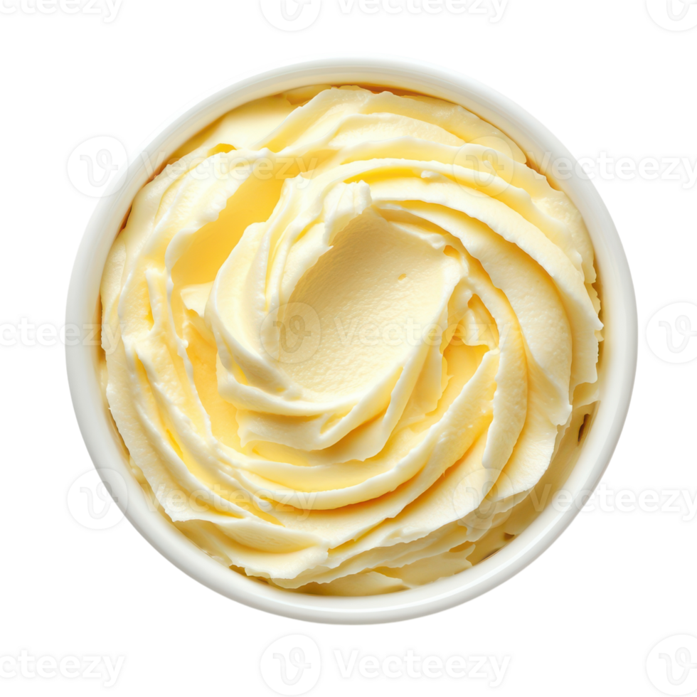 Deliciously creamy butter in a white bowl ready to spread png