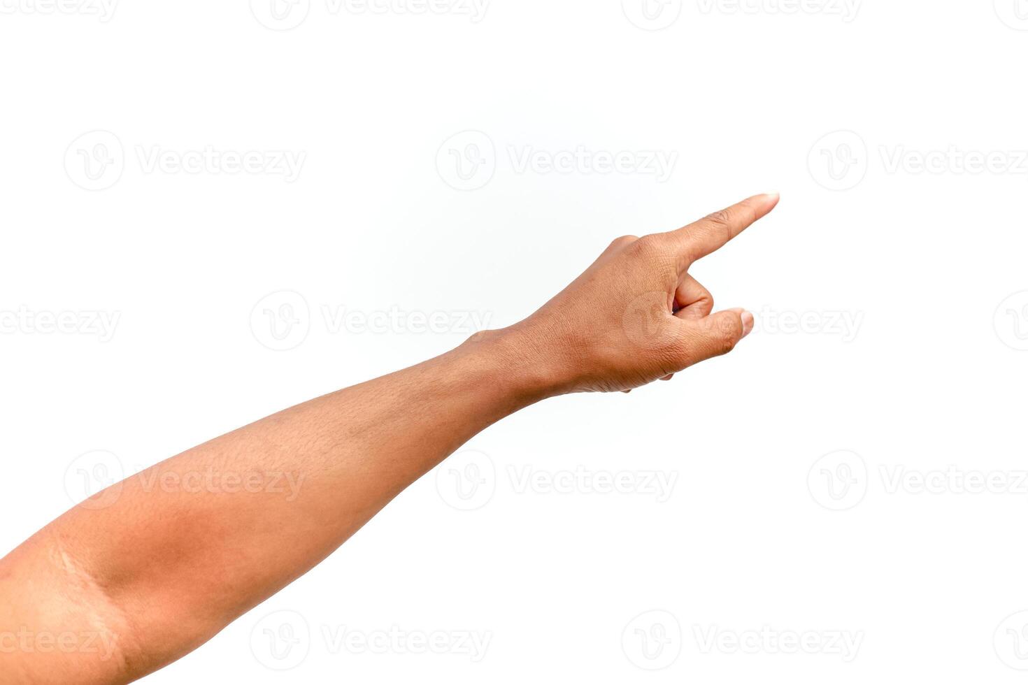 Isolated hand pointing gesture on white background for concepts or illustrations usage photo