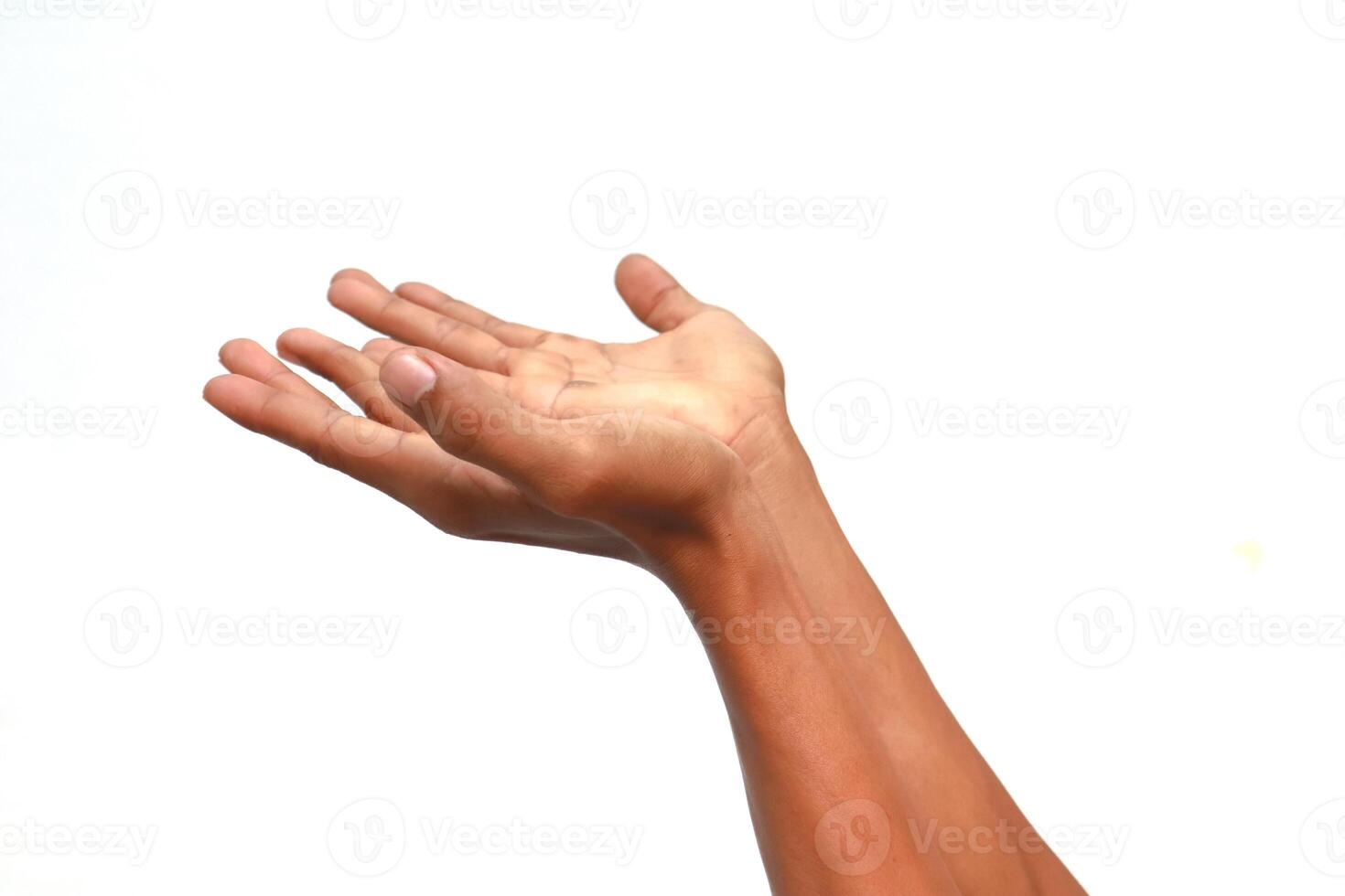 Outstretched Hand Reaching Upward on White Background - Concept of Offering, Helping, and Receiving photo