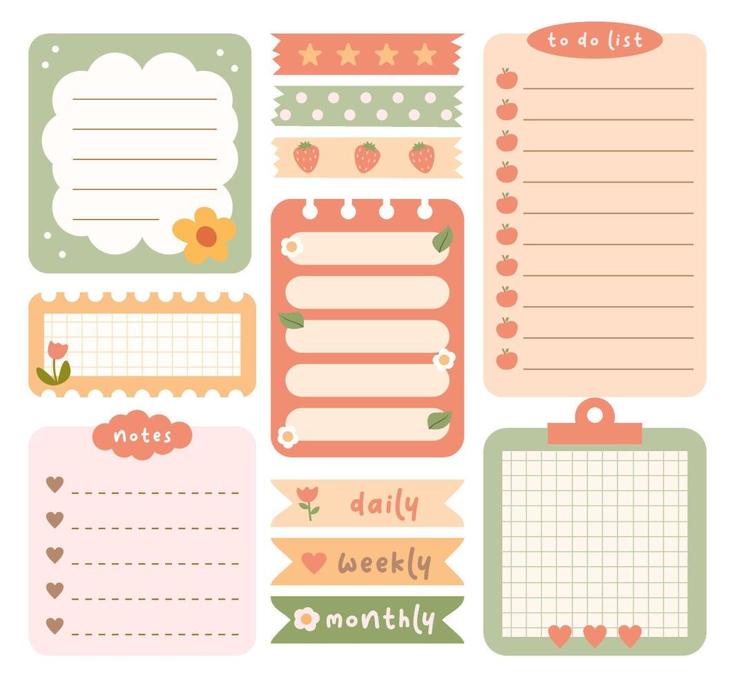 Colorful note templates for planning tasks vector