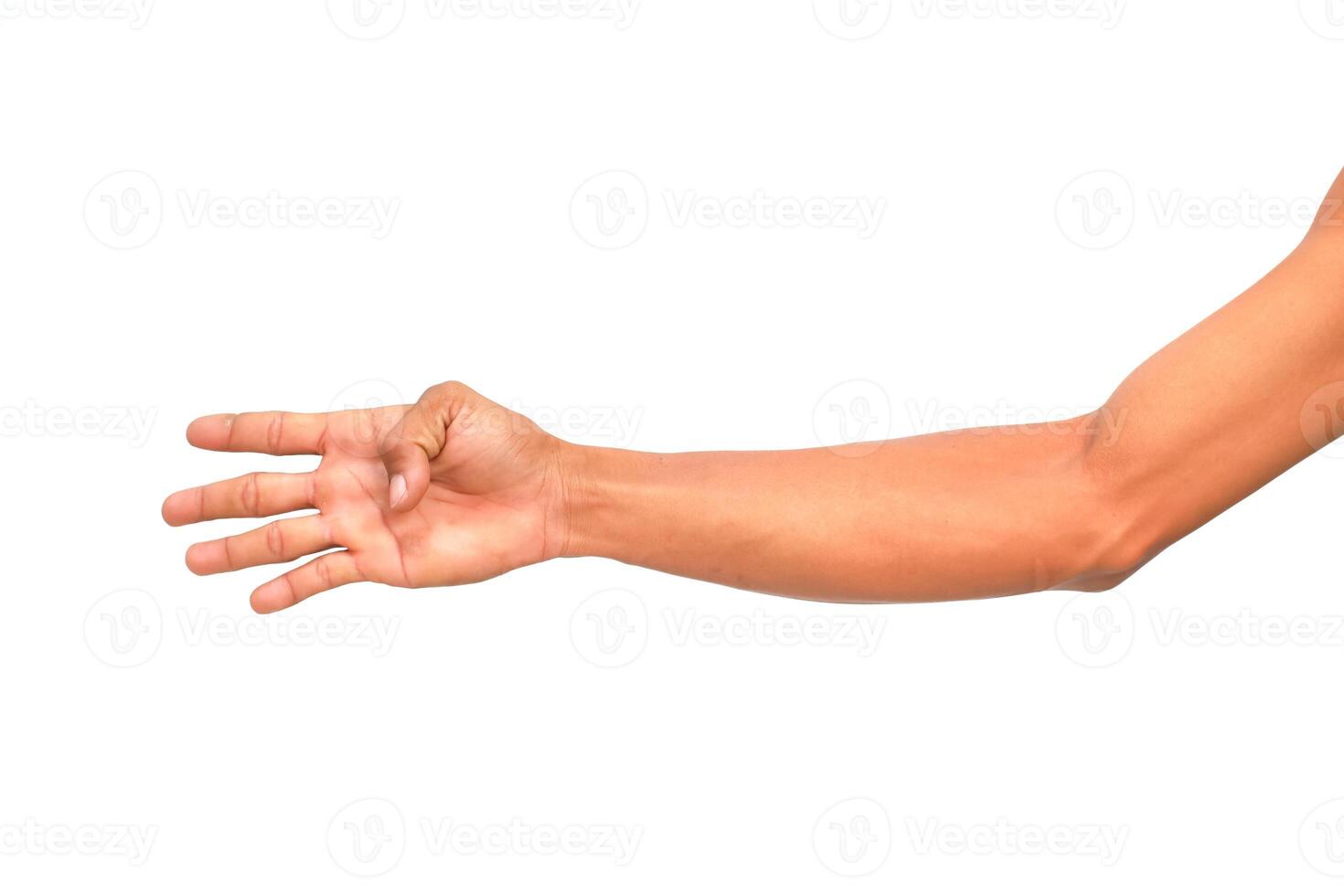 Isolated Male Arm and Hand Displaying the Number Four Against a White Background photo