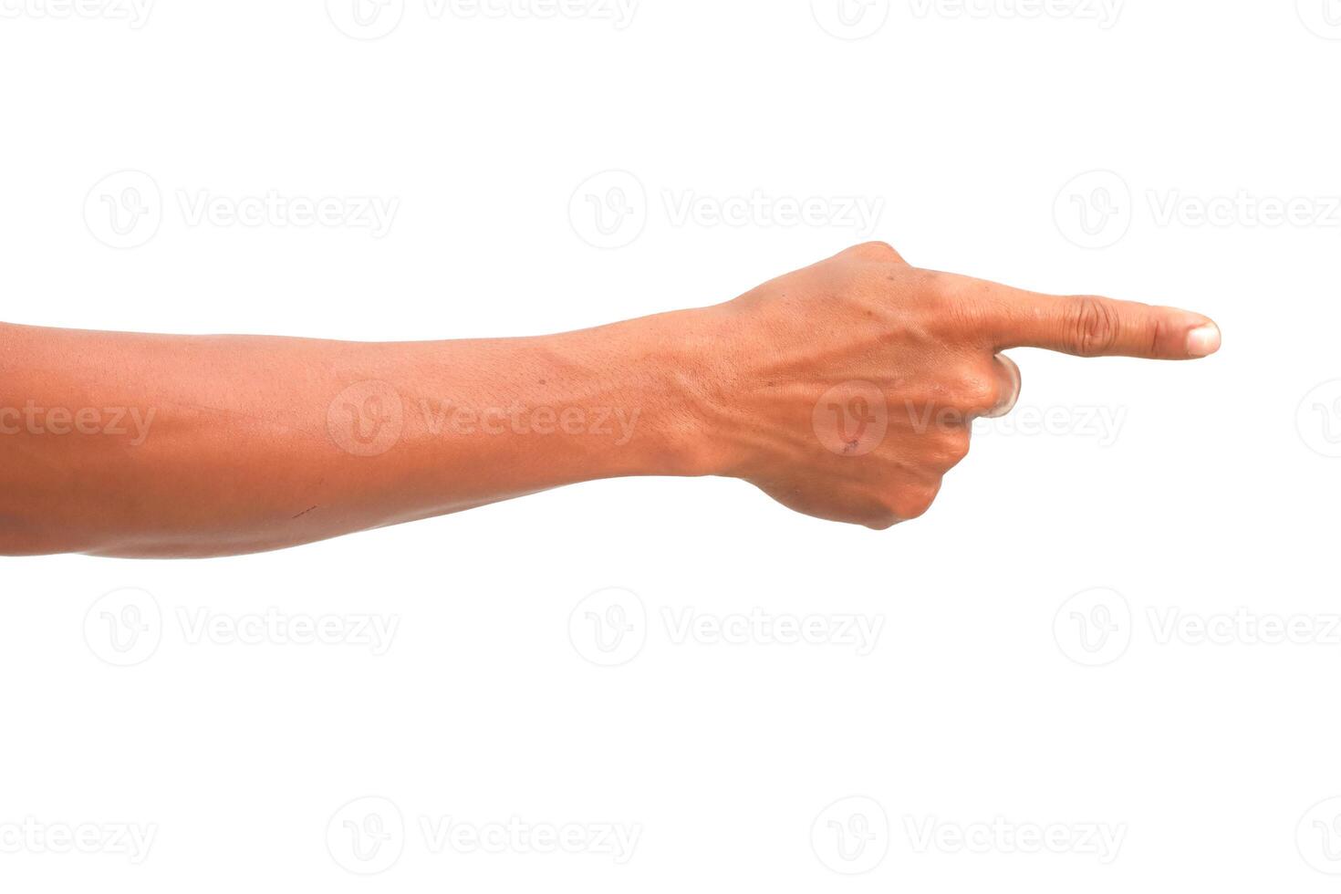 Hand with Pointing Finger Isolated on White Background Demonstrating Direction or Choice photo