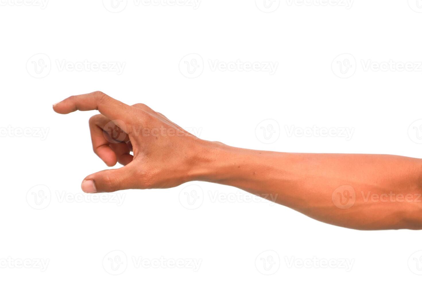 Human Hand Pinching or Holding Something Isolated on White Background Conceptual Representation of Measurement and Detail photo