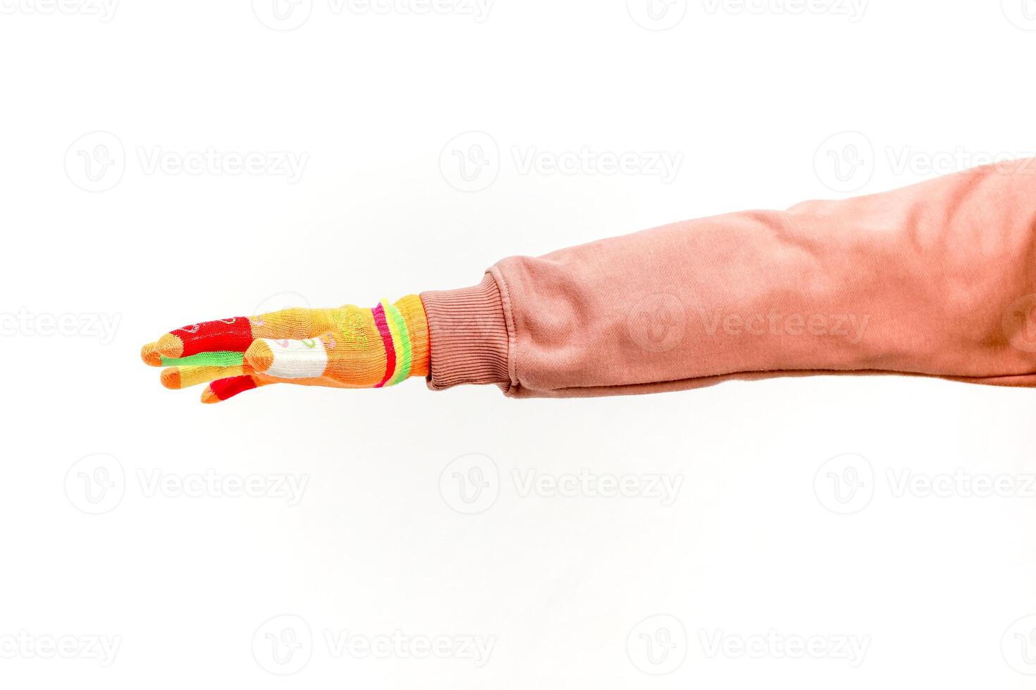 Colorful Hand with Bandage - Expressive Arm on a White Background for Creative Concepts photo