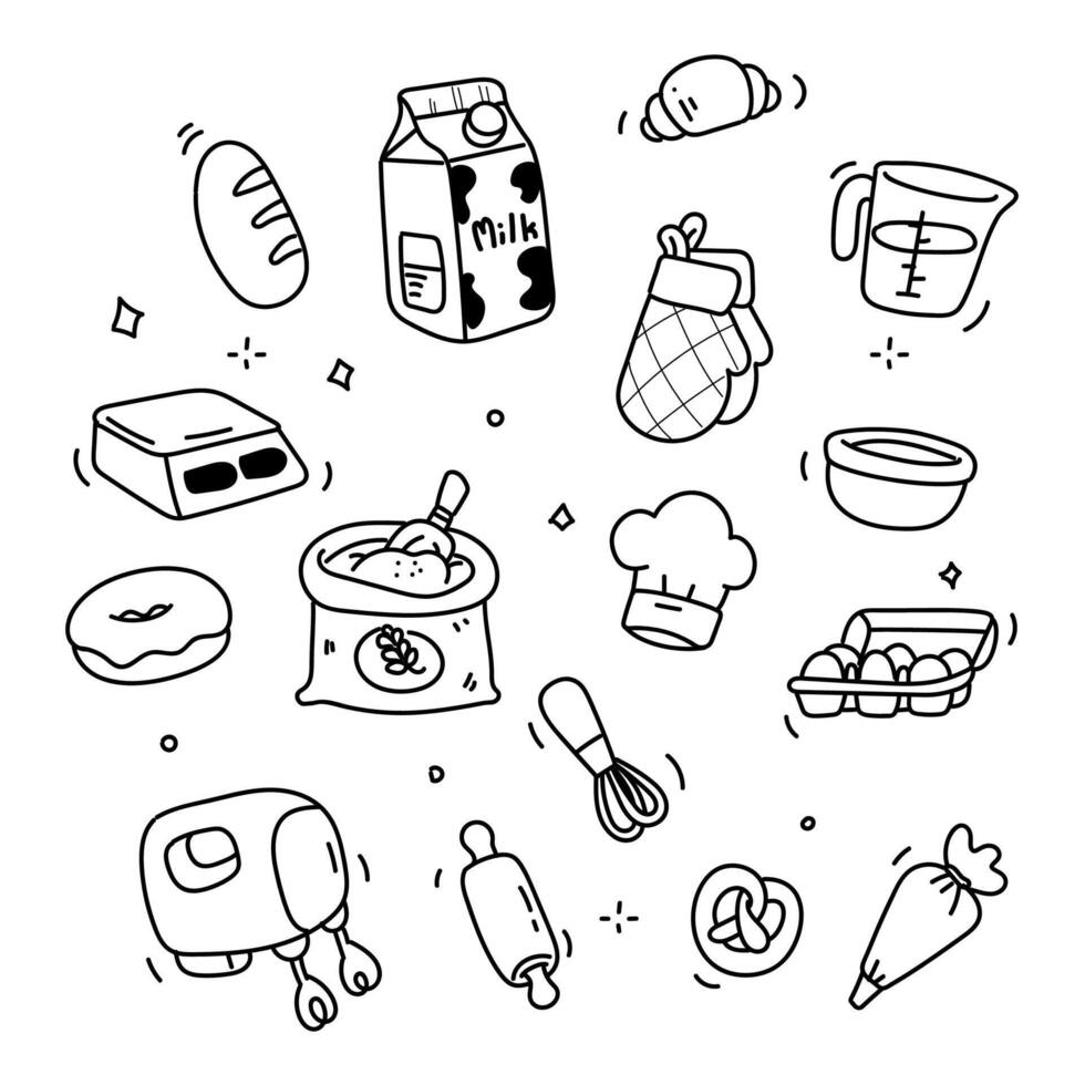 Baking Doodle Elements Hand Drawn Set vector