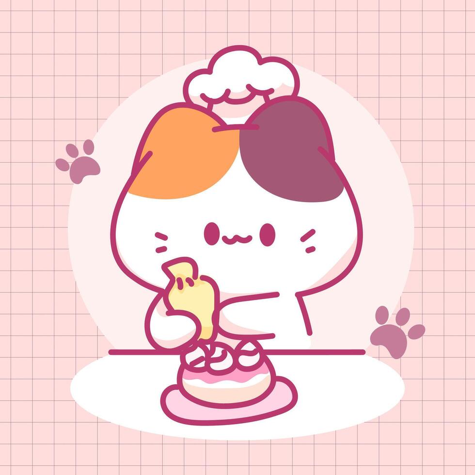 Cat chef decorating a cake vector