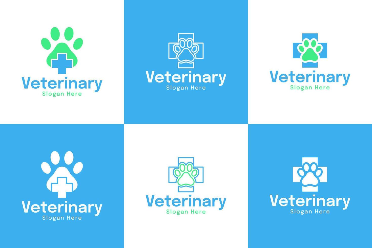 Set collection of veterinary logo design with cross and paw icon illustration vector