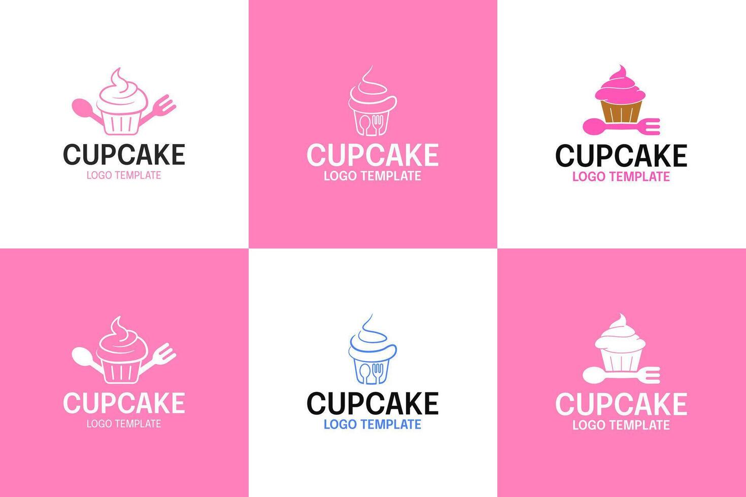 Set collection of cute cupcake bakery logo design with fork and spoon icon vector