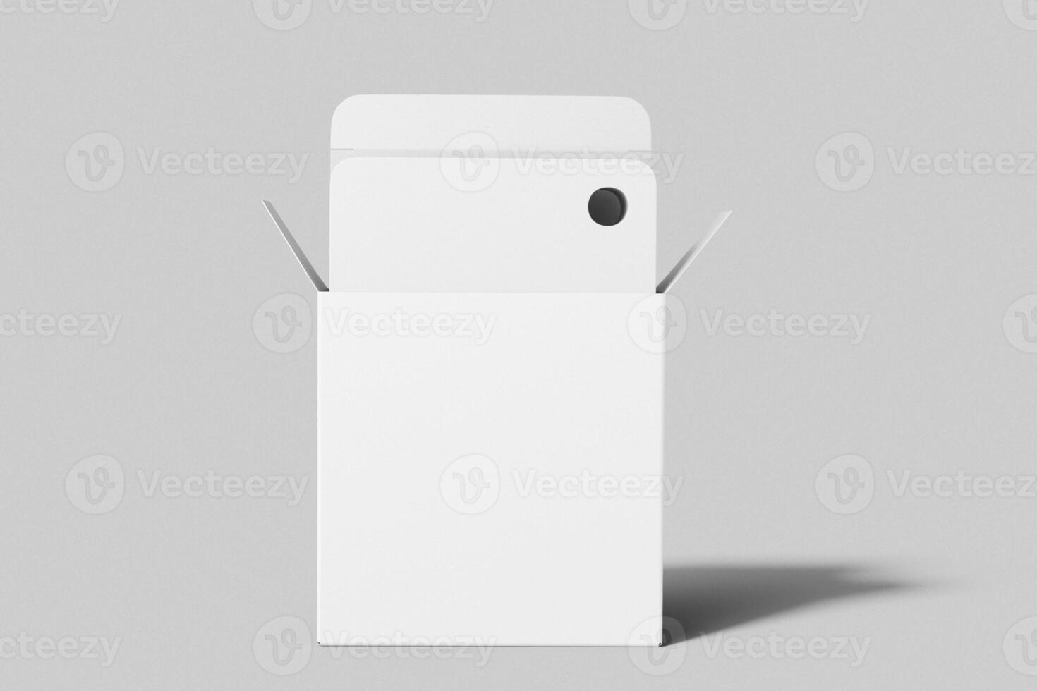 rounded square flash card mockup with packaging box isolated standing front view 3d render illustration photo