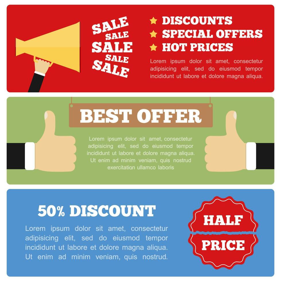 Best offer, half price and sale banners vector