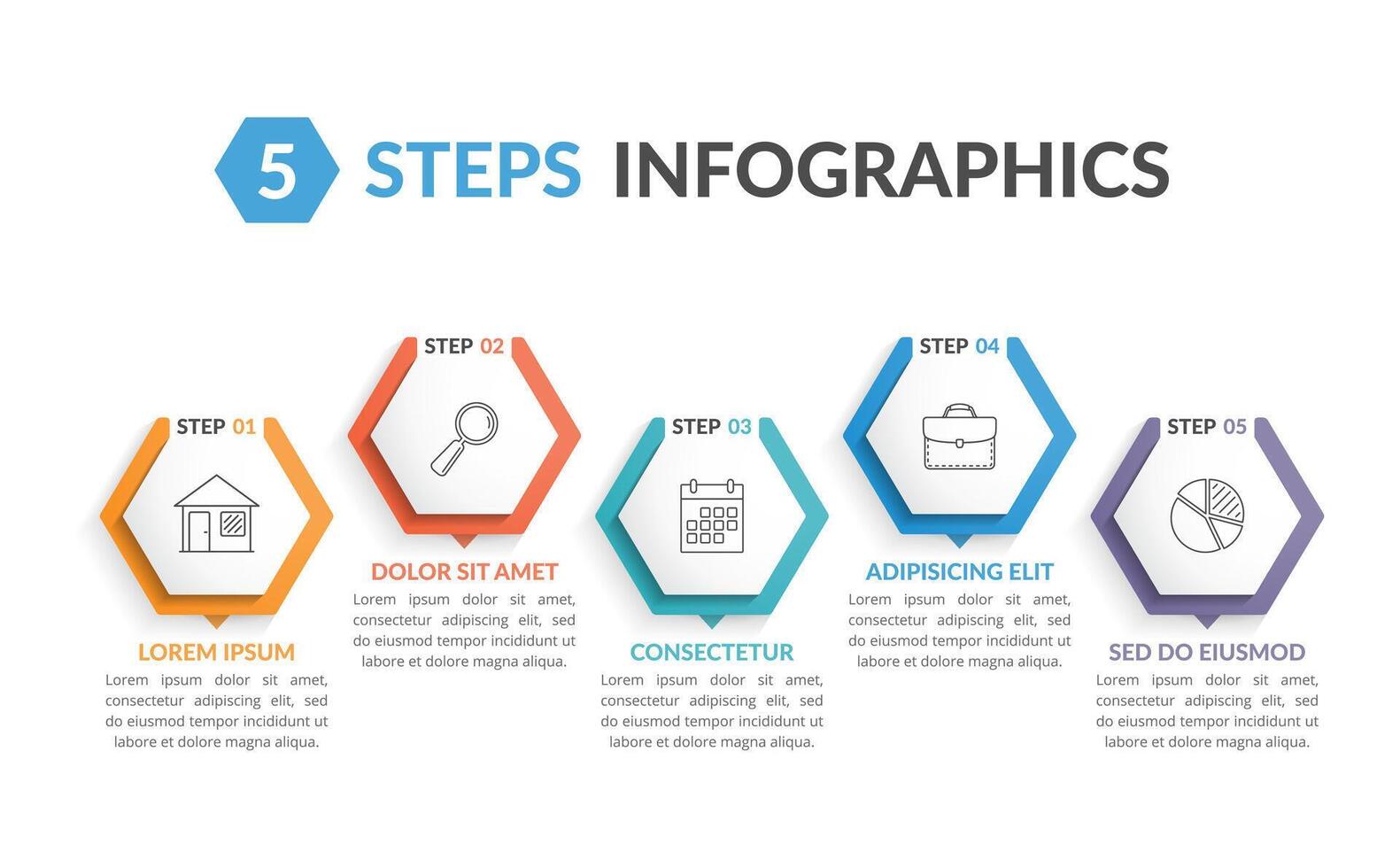 Infographic template with 5 hexagons vector