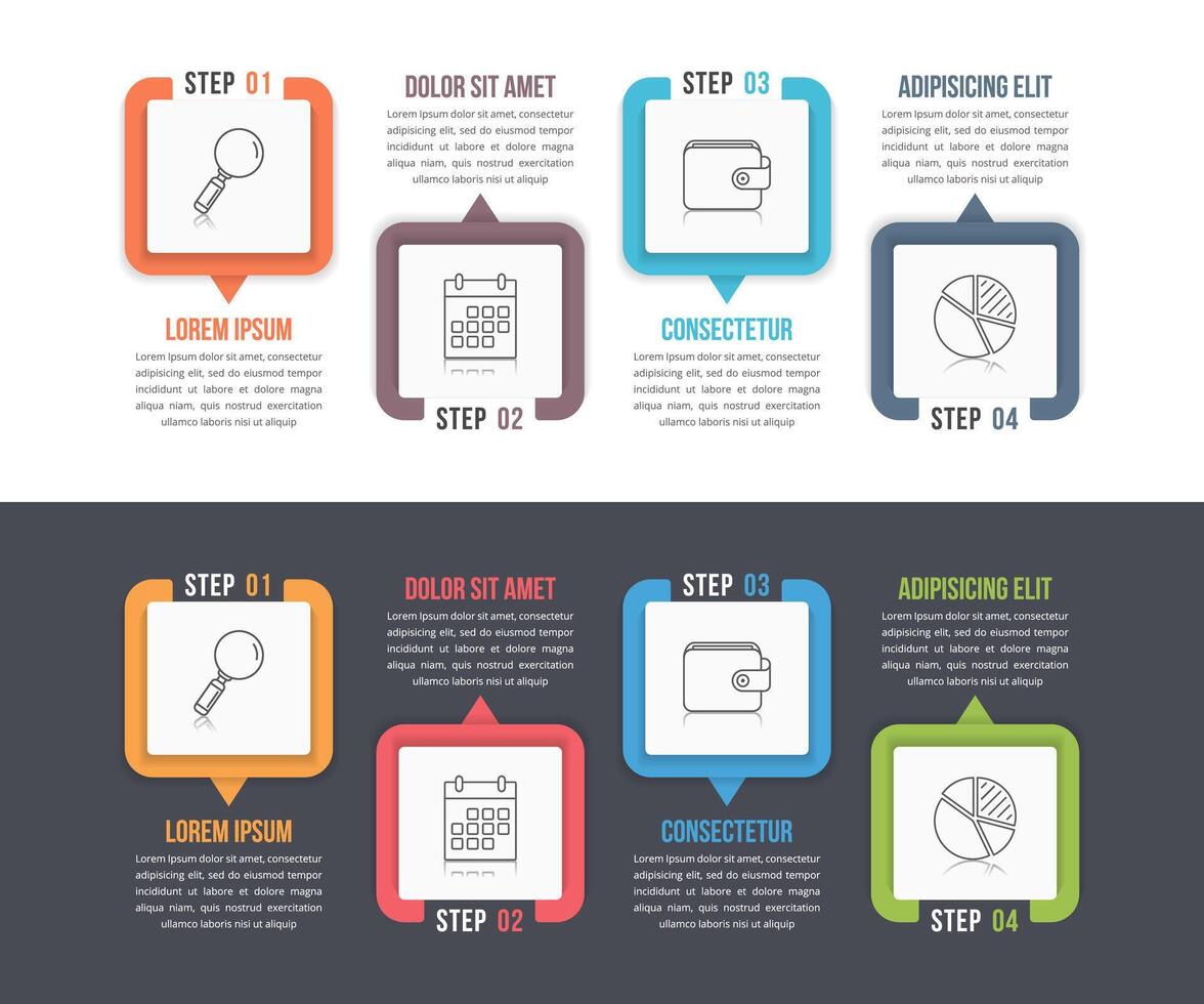 Four steps infographic template, can be used as process, options, workflow vector