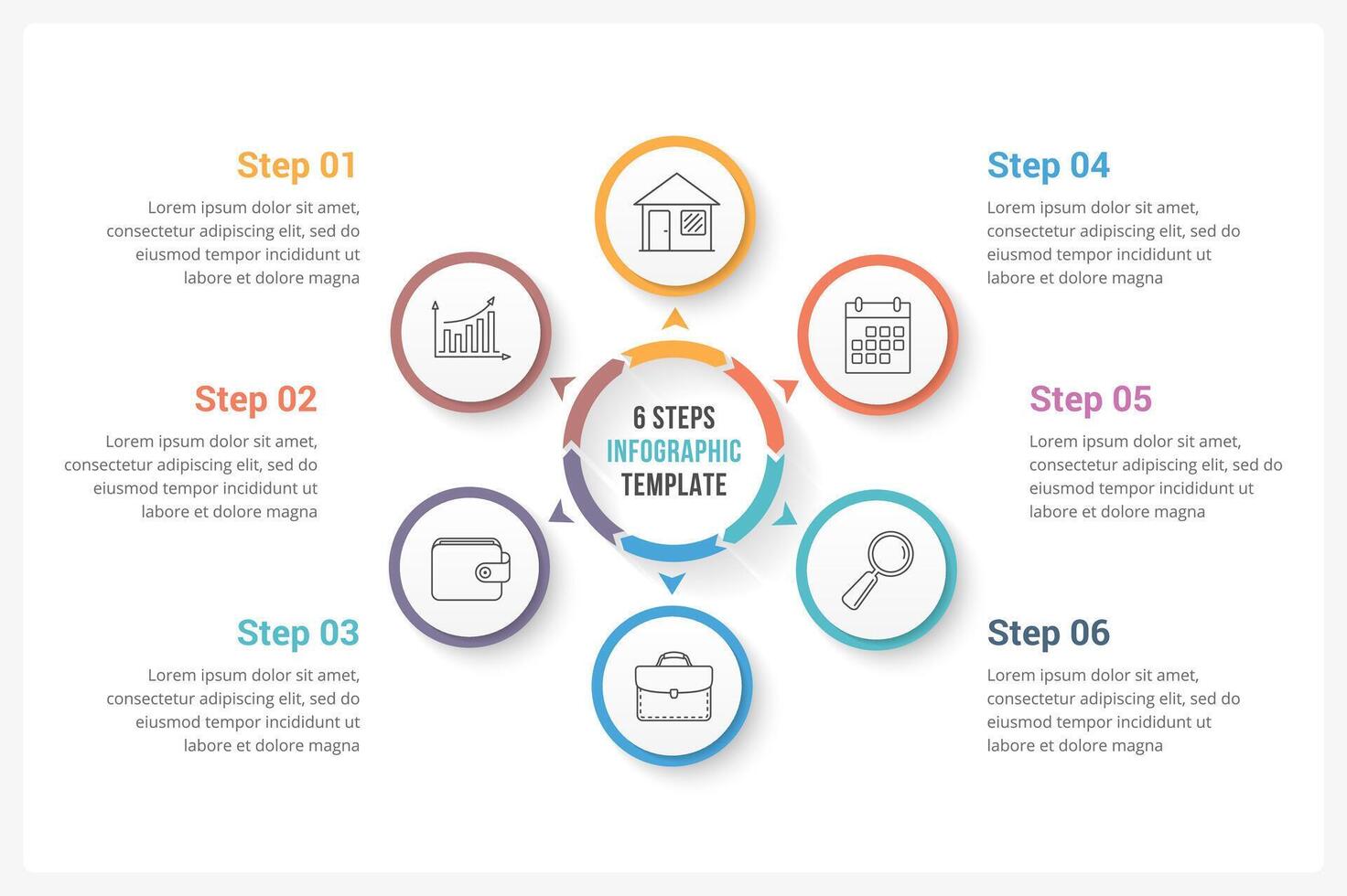 Circle infographics template with six elements, can be used as process diagram vector