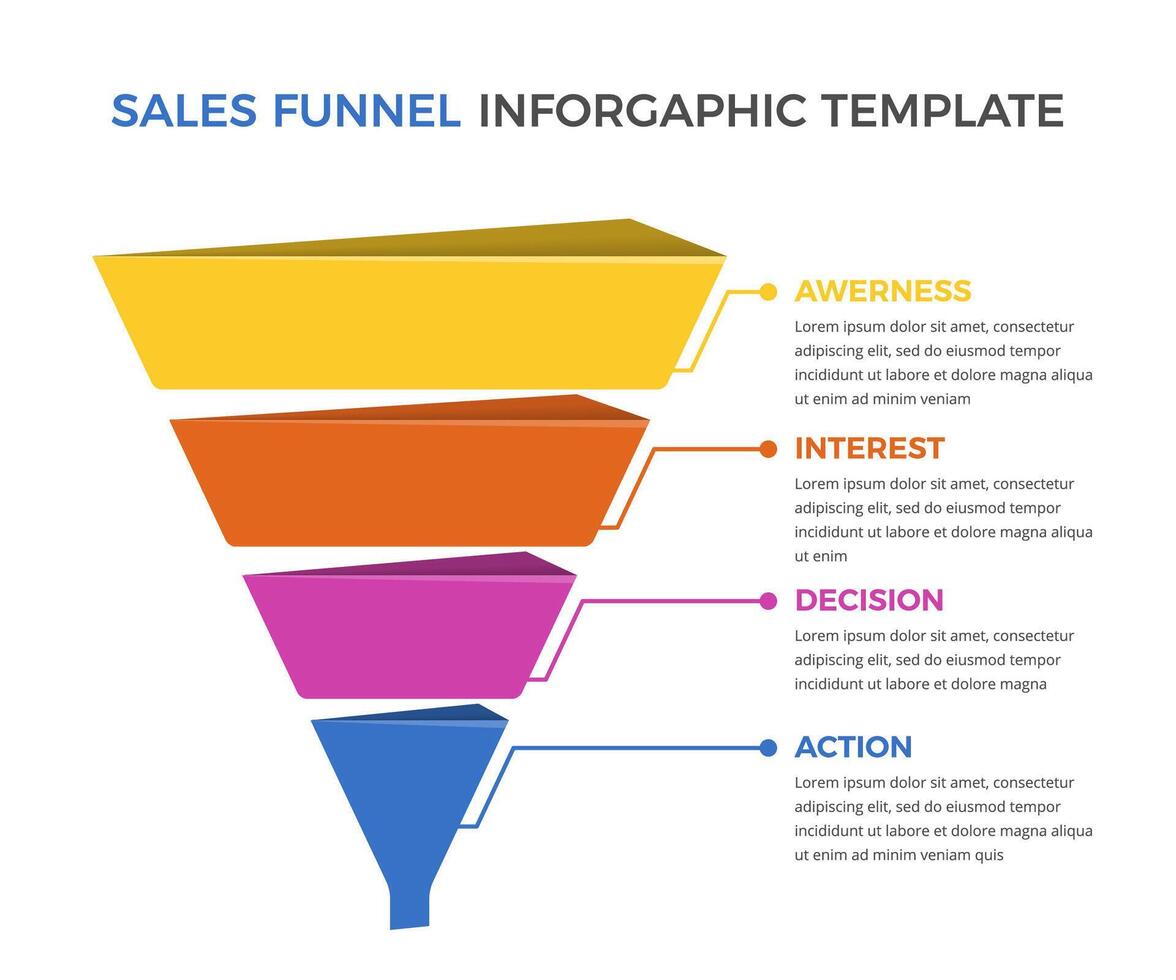 Sales funnel diagram with 4 elements, business infographic design template vector