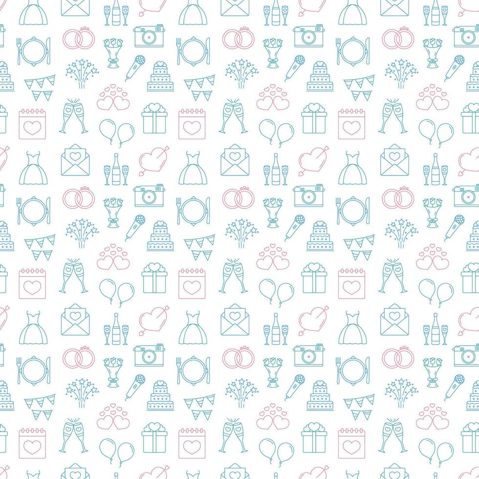 Wedding seamless pattern with colored line icons vector