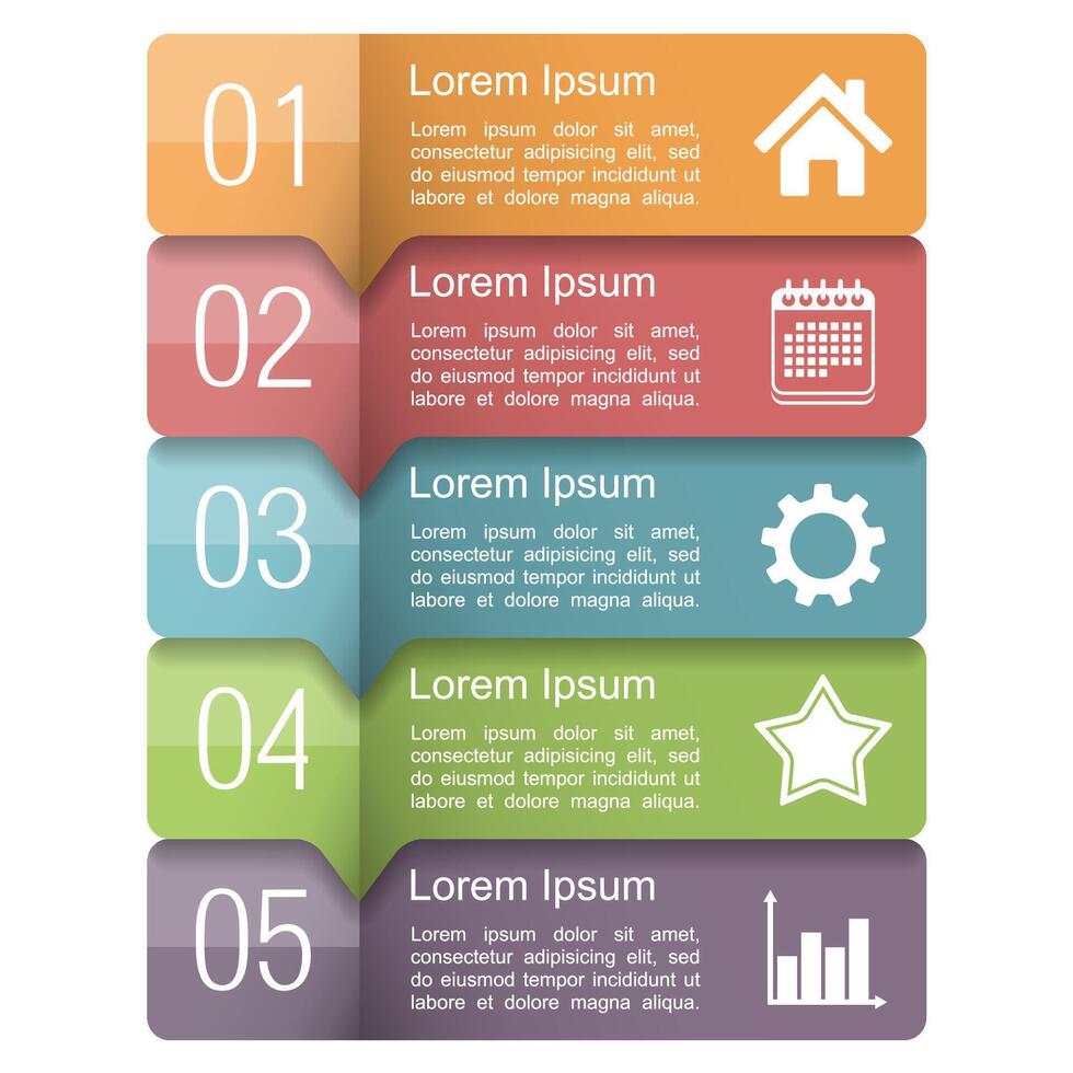 Infographics design template with five elements, text boxes with numbers vector