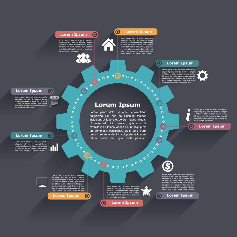 Circle infographics with gear on dark background vector