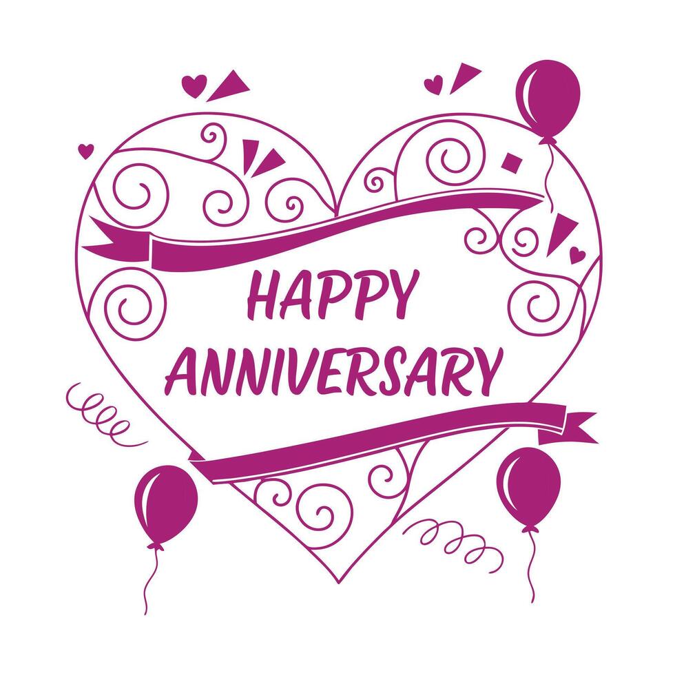 Happy anniversary card with heart shape and balloons vector